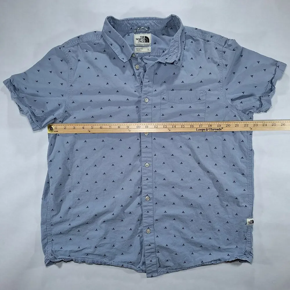 The North Face Shirt Mens XL Blue Geometric Short Sleeve Button Up Outdoor